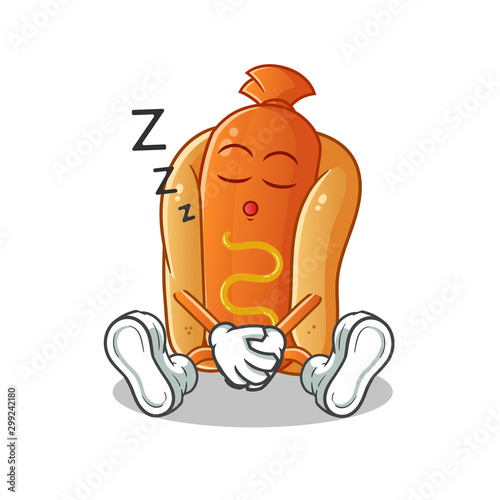 hot dog sleep cartoon vector mascot illustration