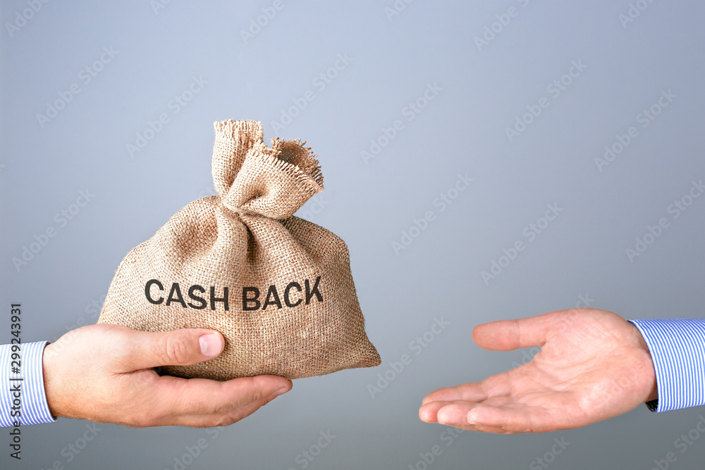 Mans hand holding, giving bag with cash bag. Cash back or money refund  concept. Photos | Adobe Stock