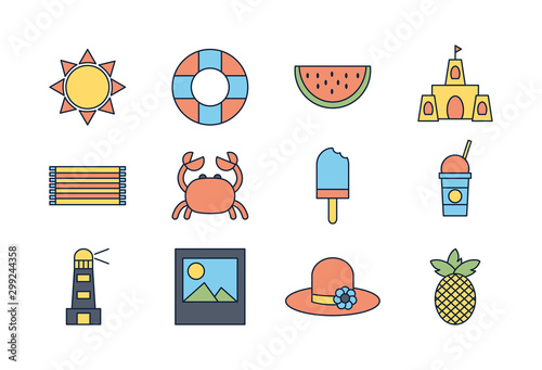 tourism travel time summer icons set photo