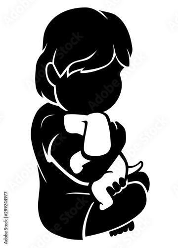 Girl Hugging White Pet Puppy