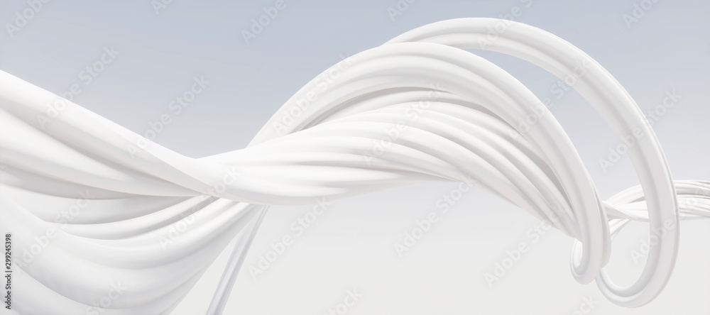 Fototapeta premium Colorful abstract panoramic background: geometric white matte curve. ( Car backplate, 3D rendering computer digitally generated illustration.)