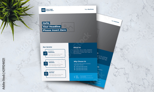 A4 minimalist modern elegant business template flayer with blue, white and grey color cmyk ready to print in vector editable layer