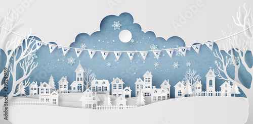 Winter Festival Paper Cut Town with Decorations