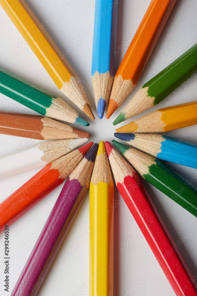 Color pencils on white background, copy space Color pencils on white background, copy space