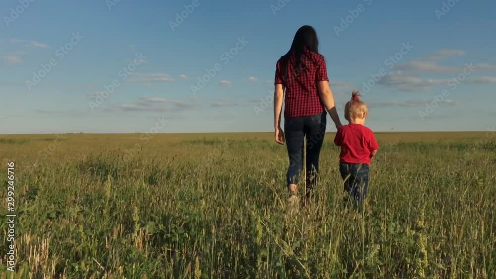 happy family a mom and daughter sunset silhouette in the park walking go slow motion. little girl and woman mom hold lifestyle hand walk go the field outdoors. mom happy family takes care of daughter happy family a mom and daughter sunset silhouette in the park walking go slow motion. little girl and woman mom hold lifestyle hand walk go the field outdoors. mom happy family takes care of daughter