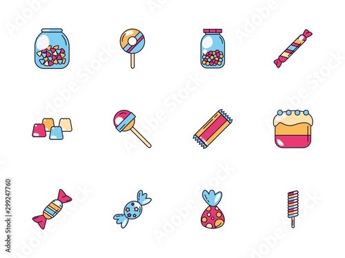 sweet dessert jar candy and pastry icons set