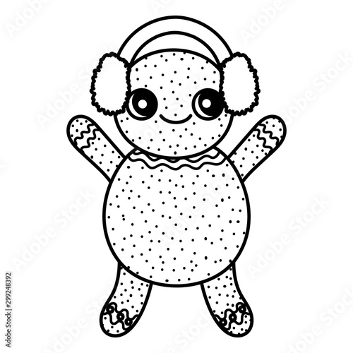 gingerbread man with ear muffs decoration merry christmas icon thick line