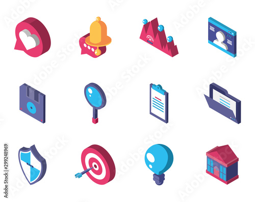data internet technology isometric icons set