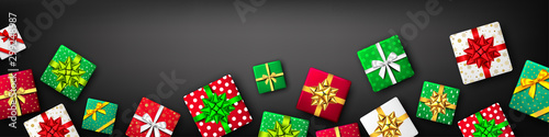 Christmas, New Year gift box with  green, red  bow.