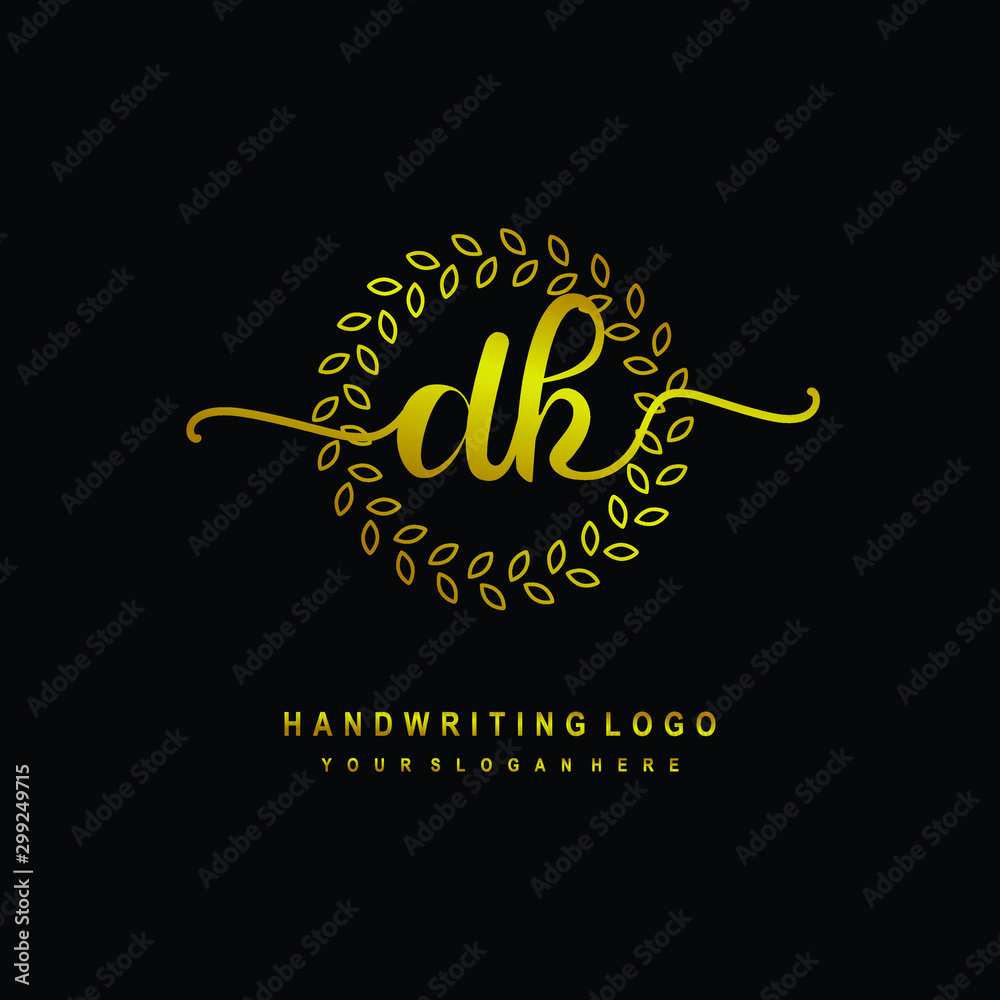 Handwriting initials DH , With a gold leaf line template. logo design for, beauty, fashion, cosmetic, business Handwriting initials DH , With a gold leaf line template. logo design for, beauty, fashion, cosmetic, business