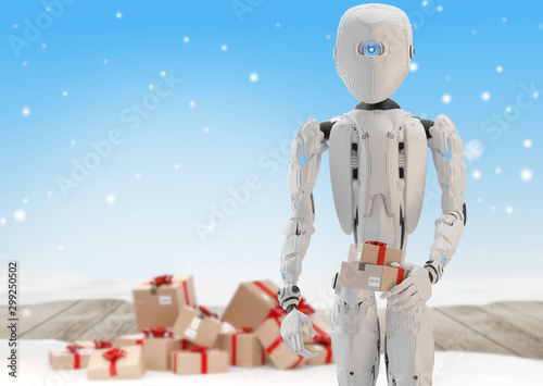 humanoid robot with christm...