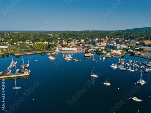 Aerial drone image Rockland Harbor in Maine on a peaceful calm morning photo