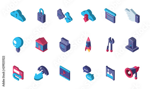 data internet technology isometric icons set