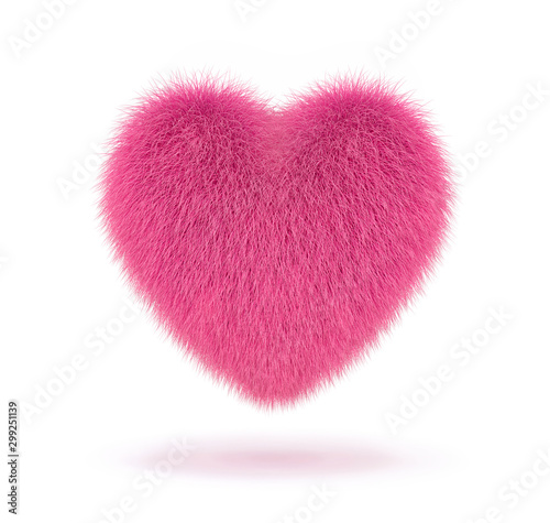 Pink fluffy heart isolated on white