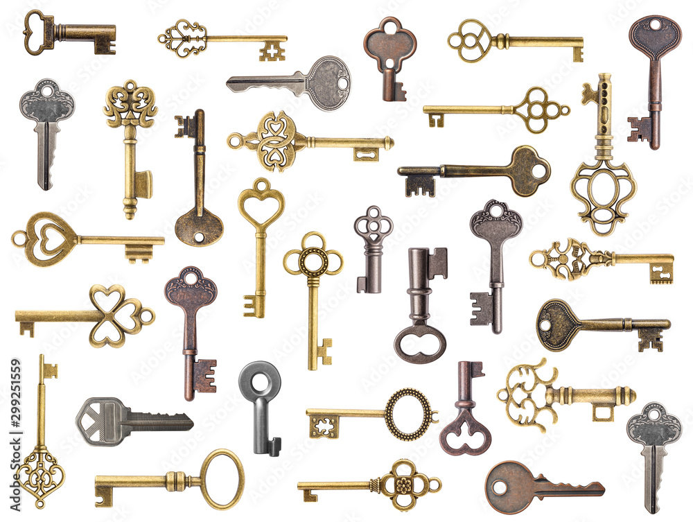 Set of old keys isolated on white background Set of old keys isolated on white background