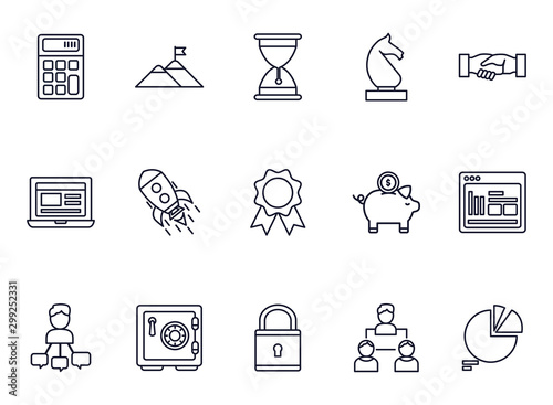 business startup success icons set thick line
