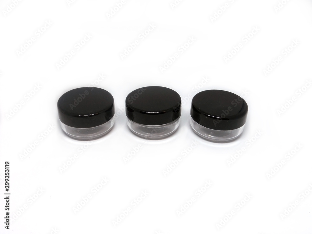 Set of 3 black clear empty containers for skin care cosmetics or food storage Set of 3 black clear empty containers for skin care cosmetics or food storage
