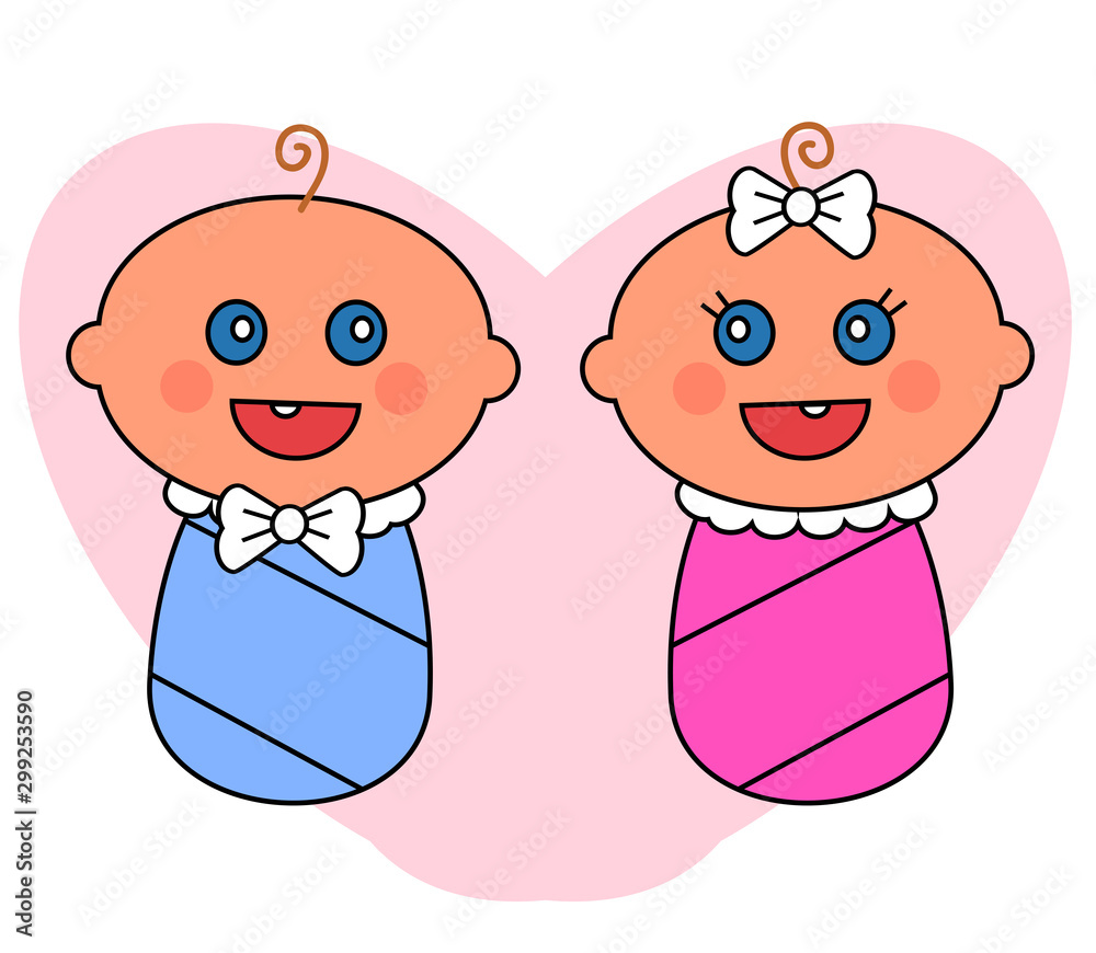 Two babies on a pink background. Vector illustration Two babies on a pink background. Vector illustration