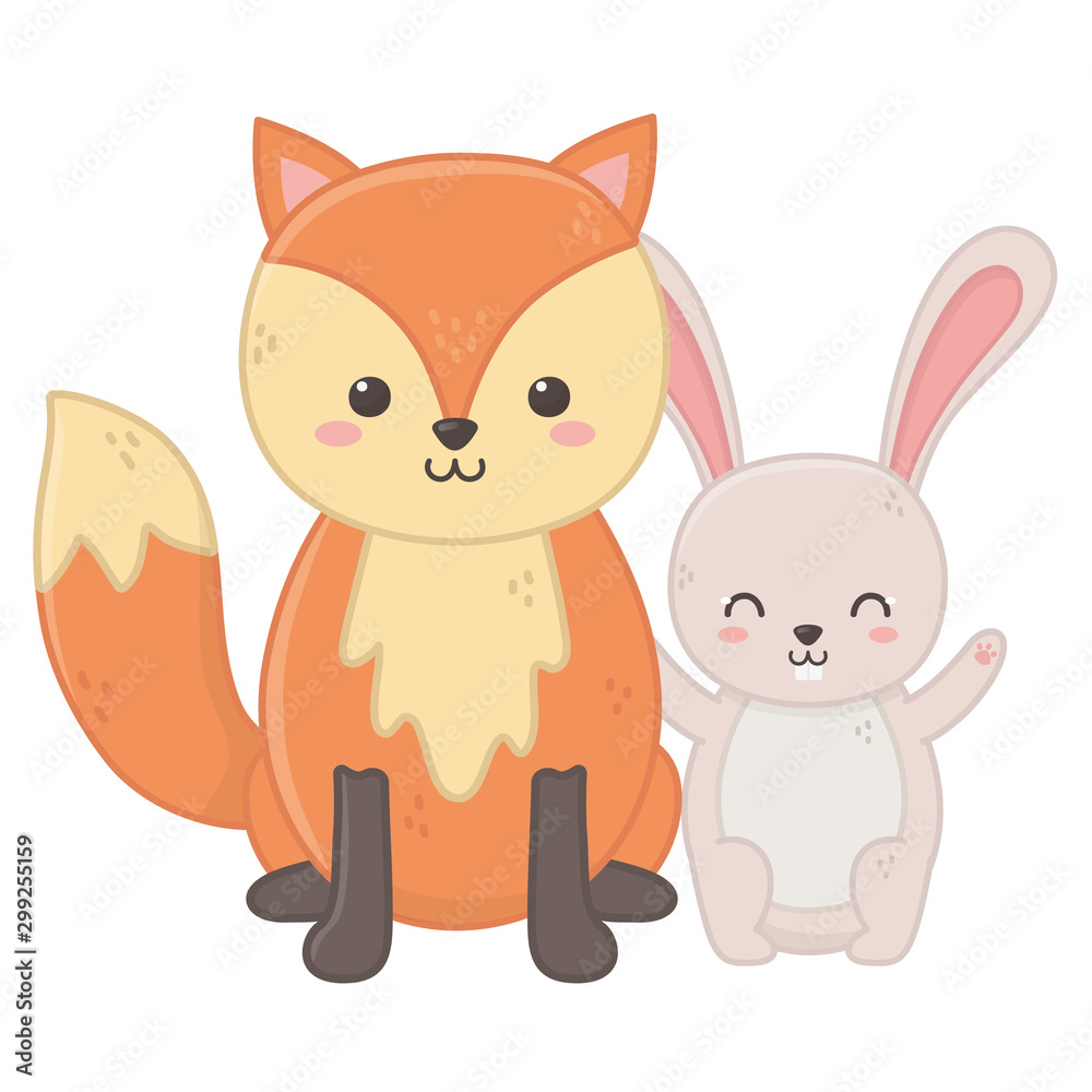 funny little cute fox and rabbit animals