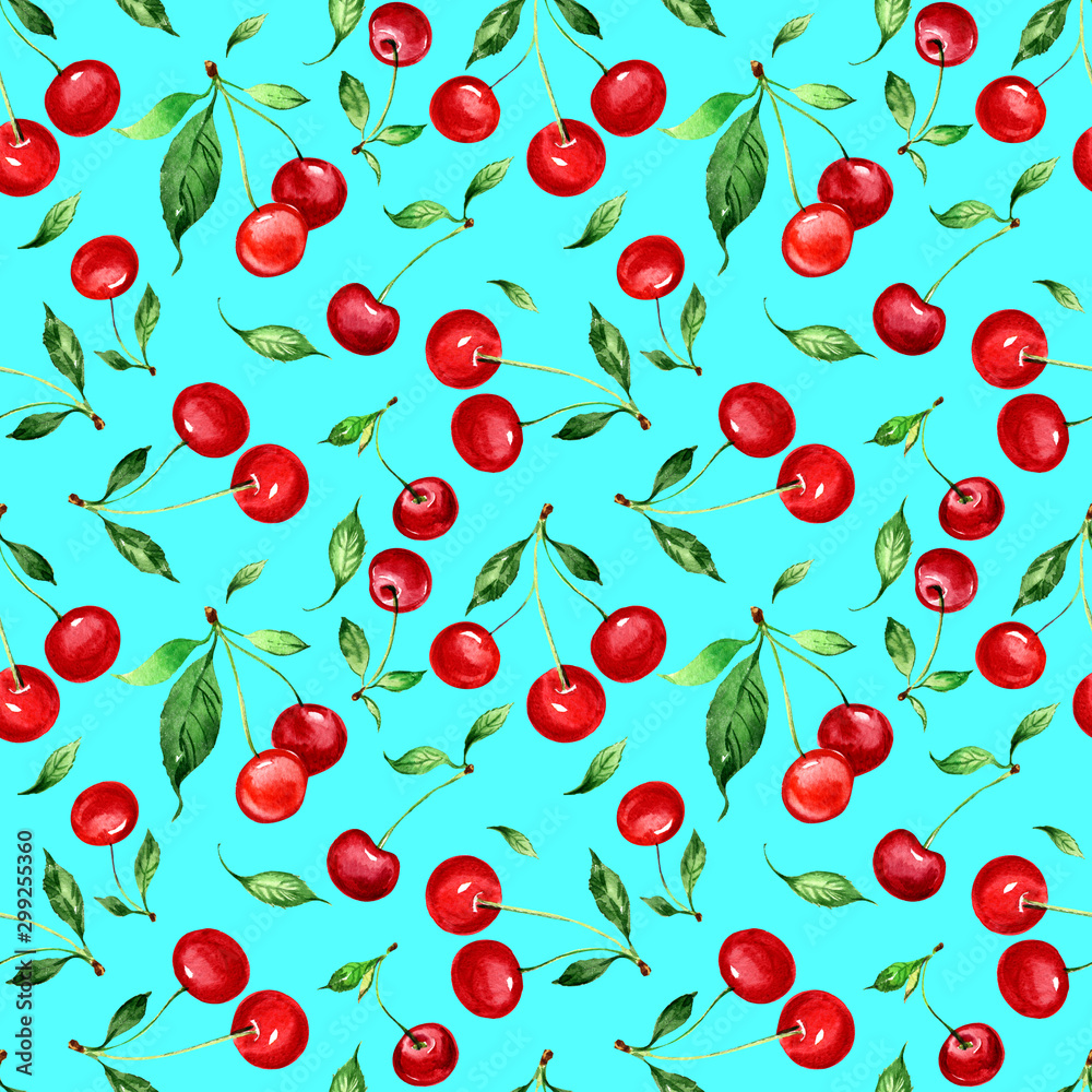 Seamless watercolor pattern of cherries-3