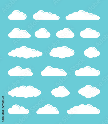 White flat vector simple clouds icons set