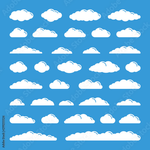 White flat vector simple clouds illustrations set