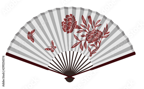 Ancient Traditional Chinese fan with Flowers And Butterflies