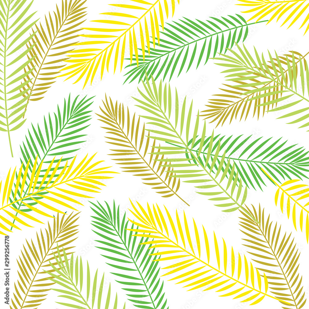 Tropical green with yellow leaves. Beautiful leaves in green and yellow shades. Background of green and yellow tropical leaves.