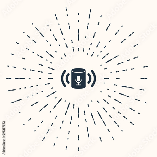 Grey Voice assistant icon isolated on beige background. Voice control user interface smart speaker. Abstract circle random dots. Vector Illustration