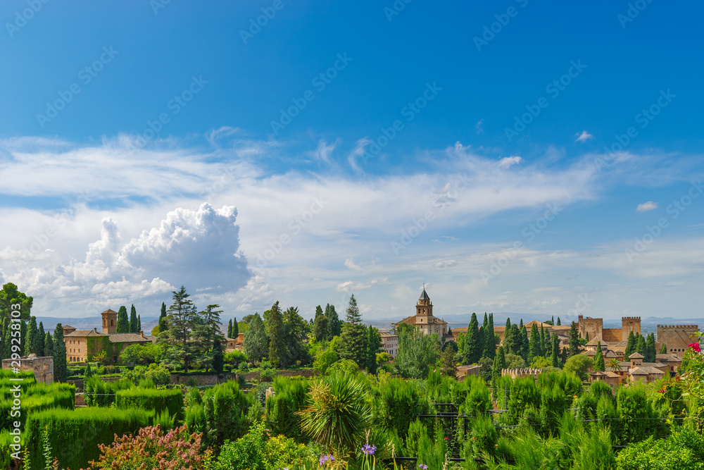Alhambra. View from the Generalife garden. UNESCO heritage site. Granada, Andalusia, Spain