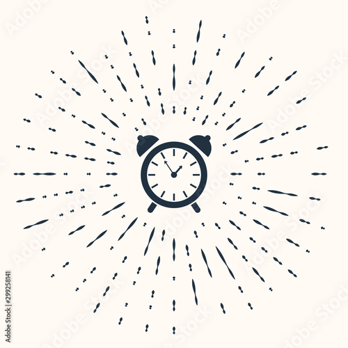 Grey Alarm clock icon isolated on beige background. Wake up, get up concept. Time sign. Abstract circle random dots. Vector Illustration