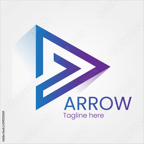 abstract 3d play Pyramid Triangle next arrow logo, icon 