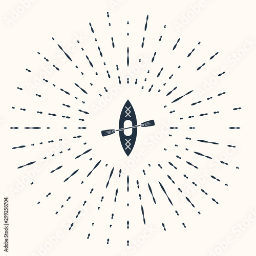 Grey Kayak and paddle icon isolated on beige background. Kayak and canoe for fishing and tourism. Outdoor activities. Abstract circle random dots. Vector Illustration