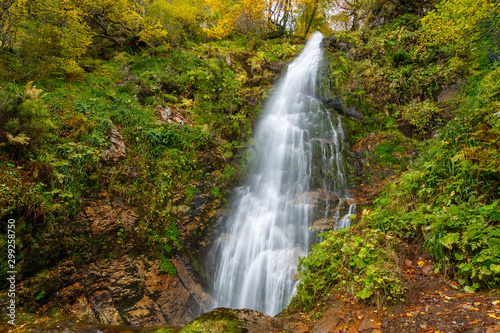 Cascada del Xiblu en el Hayedo de Montegrande. Ruta de senderismo. Cordillera Cant  brica  Asturias  Espa  a.