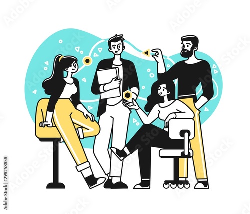 Portrait of creative confident business team standing together. Succesfull Team concept illustration. Modern outline style