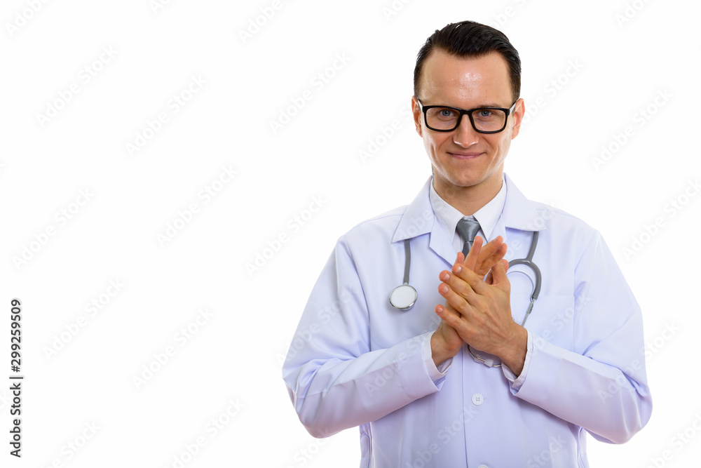 Portrait of young handsome man doctor with eyeglasses Portrait of young handsome man doctor with eyeglasses