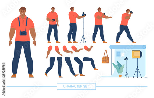 Photographer Character Constructor Flat Vector Set