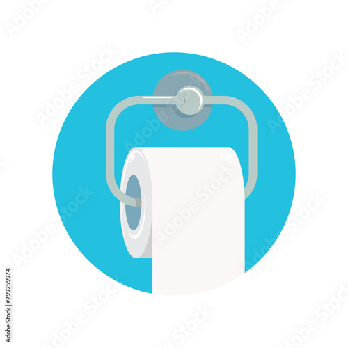 Toilet Paper isolated on blue background. Vector white toilet paper roll sign or icon