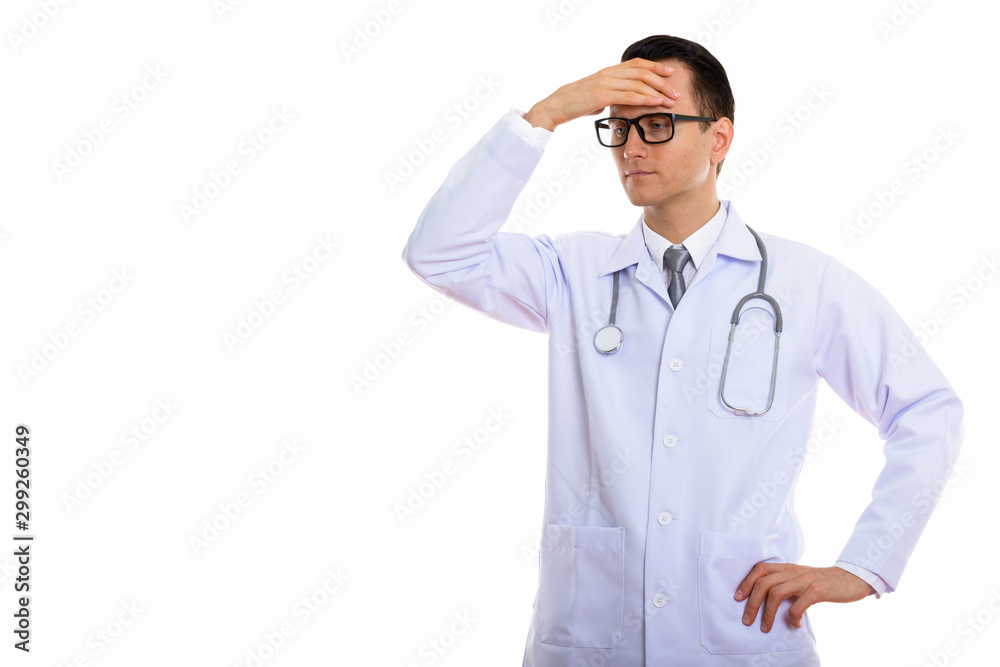 Portrait of young handsome man doctor with eyeglasses Portrait of young handsome man doctor with eyeglasses