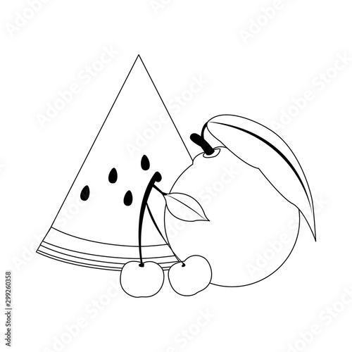 orange, watermelon and cherries icon