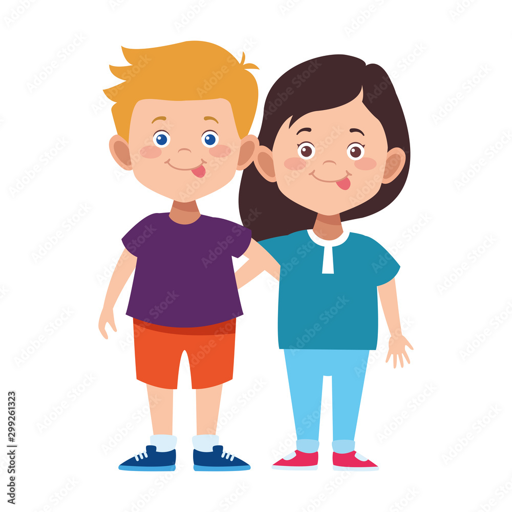 cartoon boy and girl standing icon