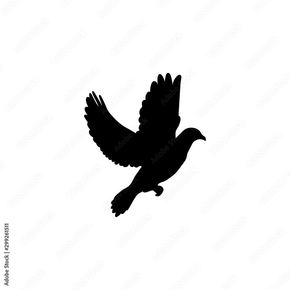 Simple bird silhouette isolated on white background. Vector illustration. Flat Icon. Simple bird silhouette isolated on white background. Vector illustration. Flat Icon.