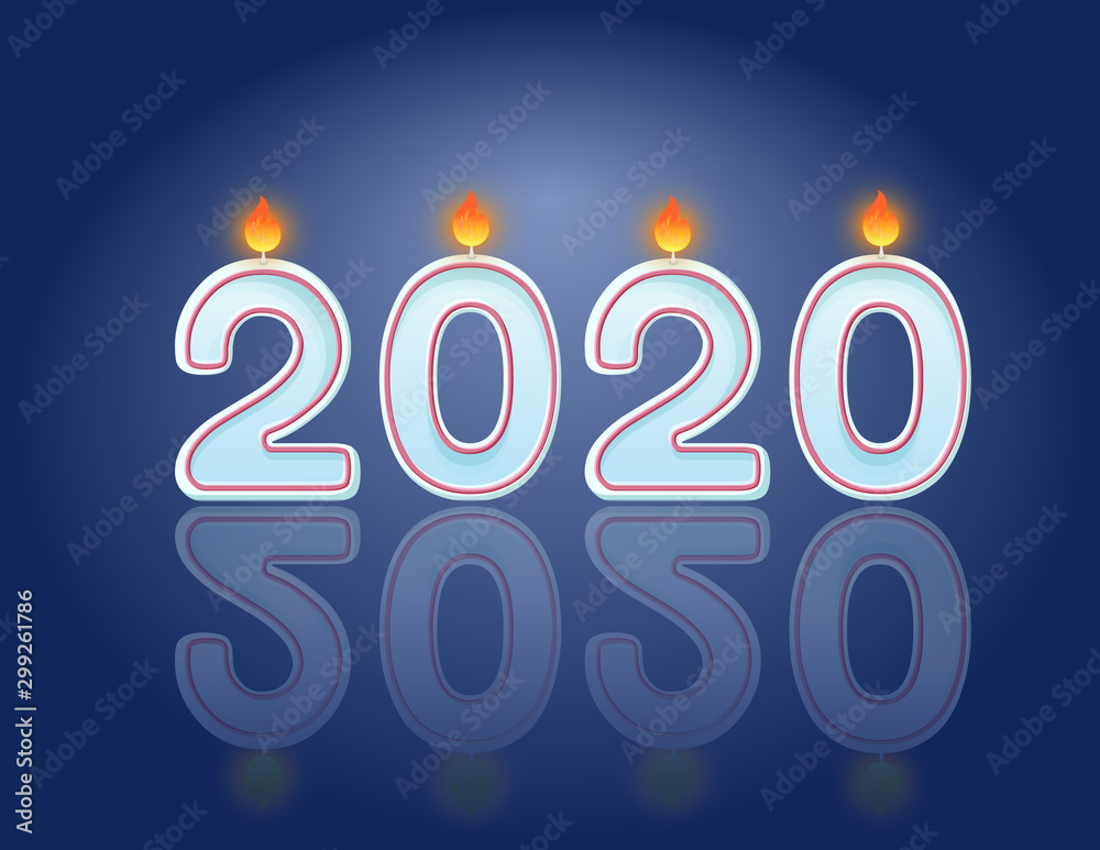 2020 candles New Year celebration horizontal design concept. Festive burning candles