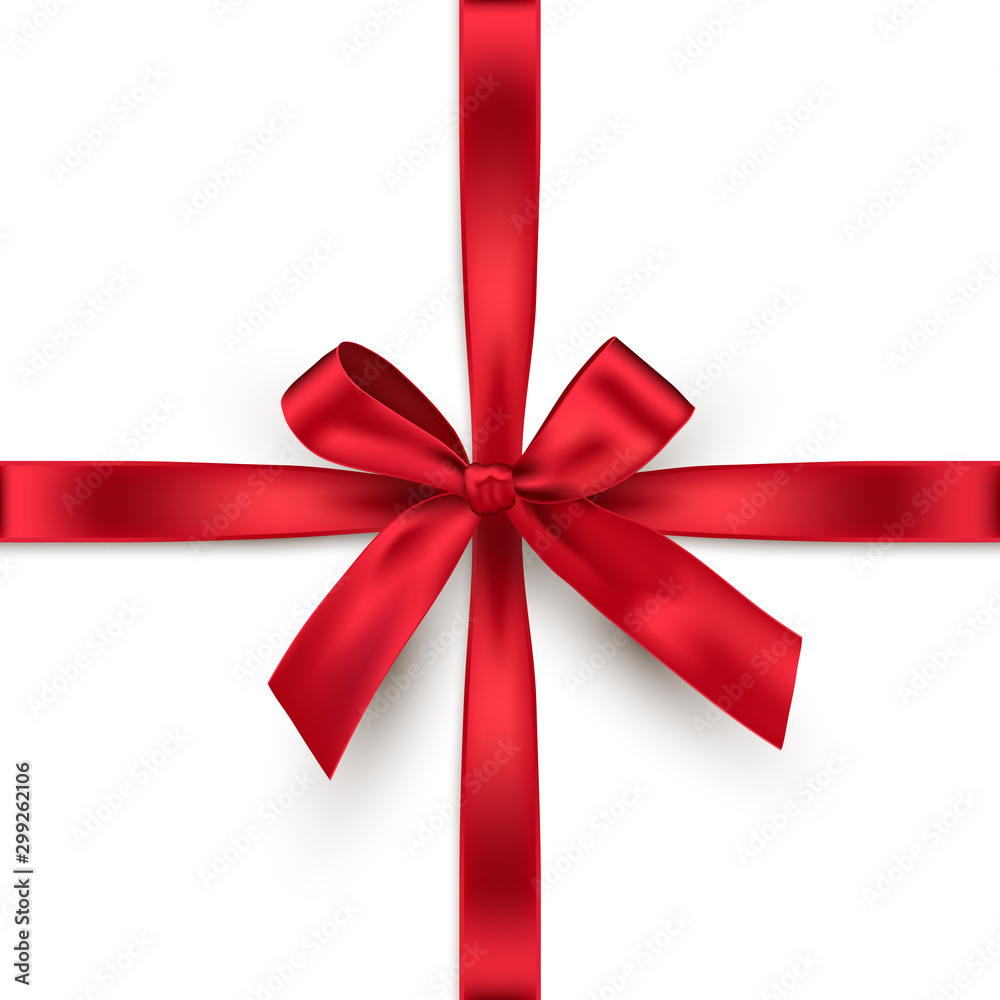 Red bow and crossed ribbon isolated on white background. Vector decorative element. Red bow and crossed ribbon isolated on white background. Vector decorative element.