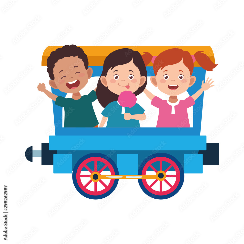 train wagon with cute happy kids, flat design train wagon with cute happy kids, flat design