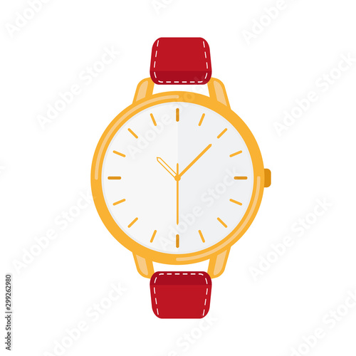 Classic flat women clock watch on white background.