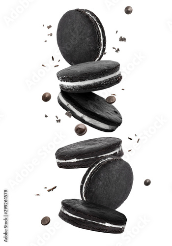 Εκτύπωση καμβά Falling chocolate cookies on white background