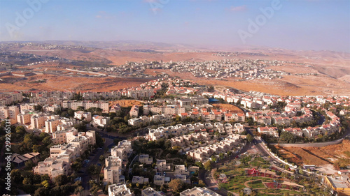 Drone mage over Judean Hills landscape With Israel and Palestine Towns