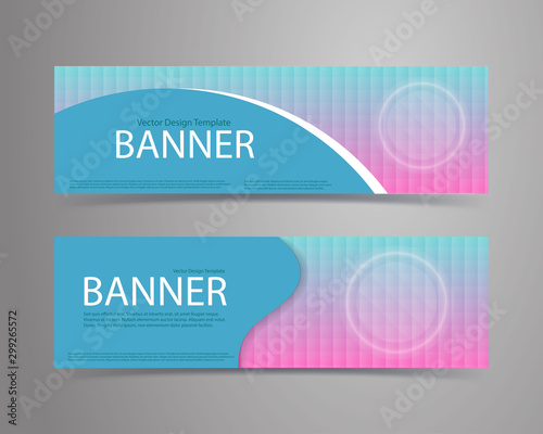 Blue banners with holograhic pattern background and white button. Vector template set.