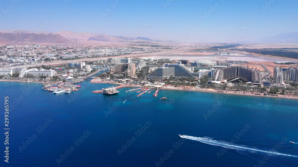 Aerial Image of Hotels Marina and boats in the desert Aerial, Eilat Israel